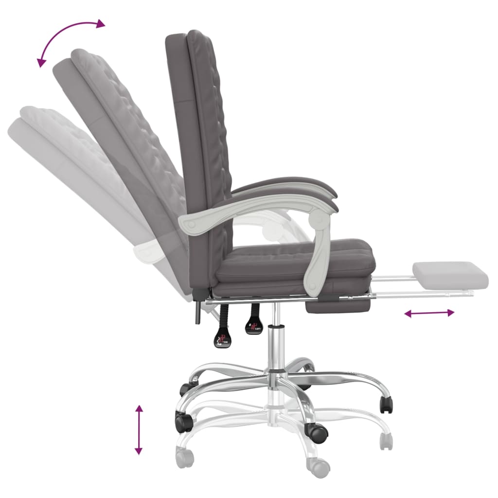 Office Chair with Reclining Function Grey Faux Leather