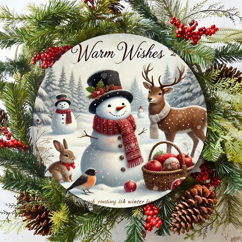 pc Rustic Farmhouse Christmas Aluminum Tin Sign D Flat Printed Snowman and Friends Wreath Holiday Wall Decor for Craft