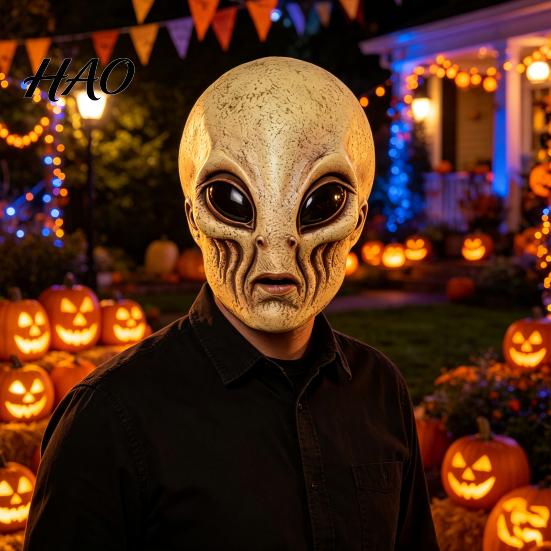 Masque d'Alien Respirant à Ventilation Intégrale pour Costume d'Halloween, Créature OVNI de Science-Fiction Personnage de Film d'Horreur Masque de Tête en Latex Cosplay