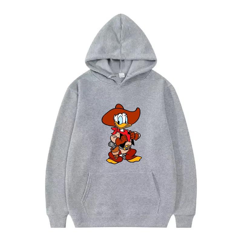 Disney Donald Duck Muster Damen Fleece Sportlich Locker Grau Herbst Oberteile Kleidung Pullover Damen Günstig Y2k Hoodies Herren Sweatshirts