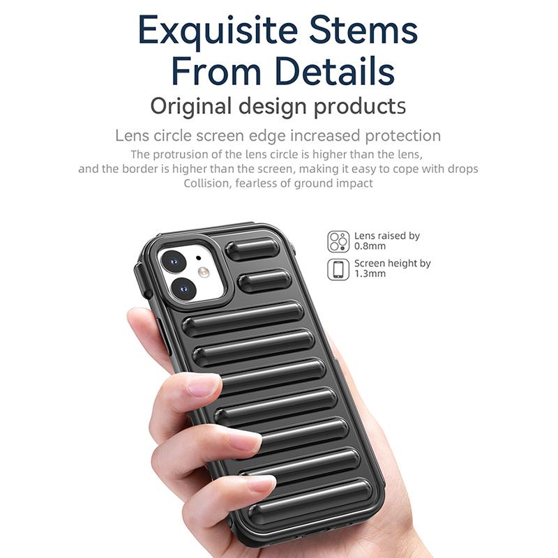 

Capsule Series for iPhone 12 TPU Case Drop-Proof Ribbed Soft Phone Cover Black
