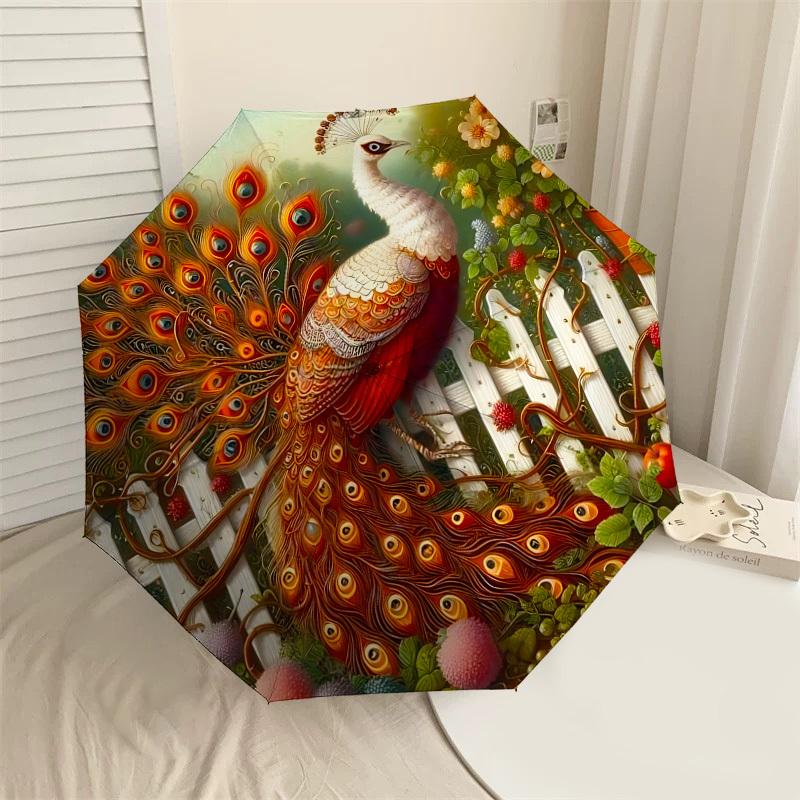 

1PC peacock gardenAutomatic Open/Close Umbrella with Windproof, 8-Rib Sturdy Canopy, Durable Ribs, Fashionable Design1324A