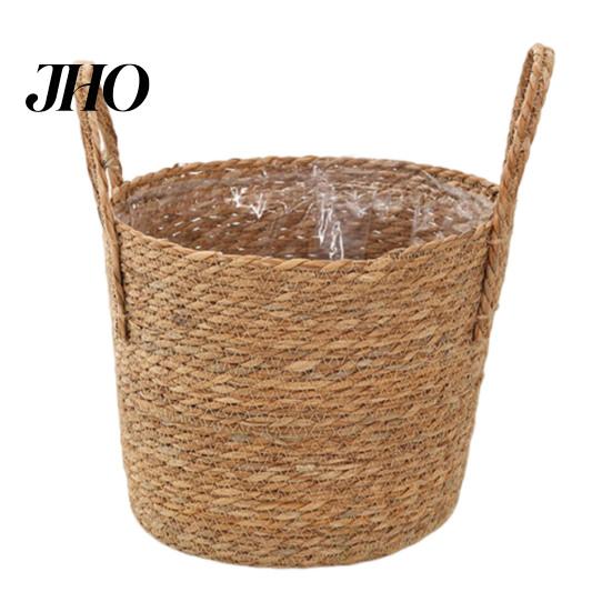 Natural Planter Basket Wicker with Handles Indoor Outdoor Plants Rattan Woven Rustic Plant Pot Home Living Room Balcony Garden Round Decorative Flower