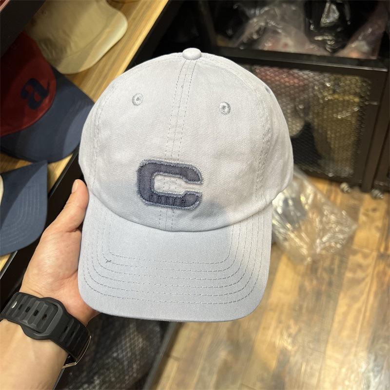 Wind white light blue baseball cap women's C letter embroidery face small cap casual versatile soft top