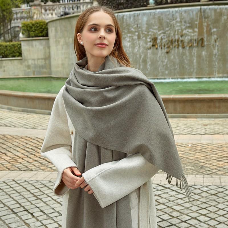 Womens Wool Blend Scarf Winter Warm Shawl Soft Solid Color Knit Wrap With Fringe Korean Style