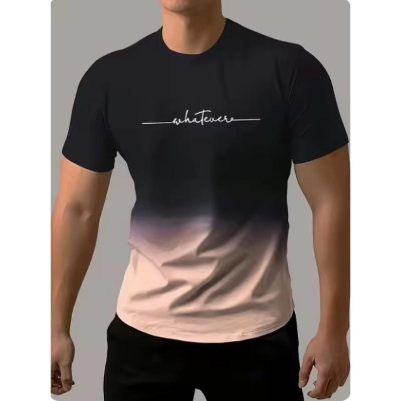 

Летний топ с круглым вырезом и 3D-печатью с градиентными буквами, модные повседневные футболки с короткими рукавами для мужчин 6XL