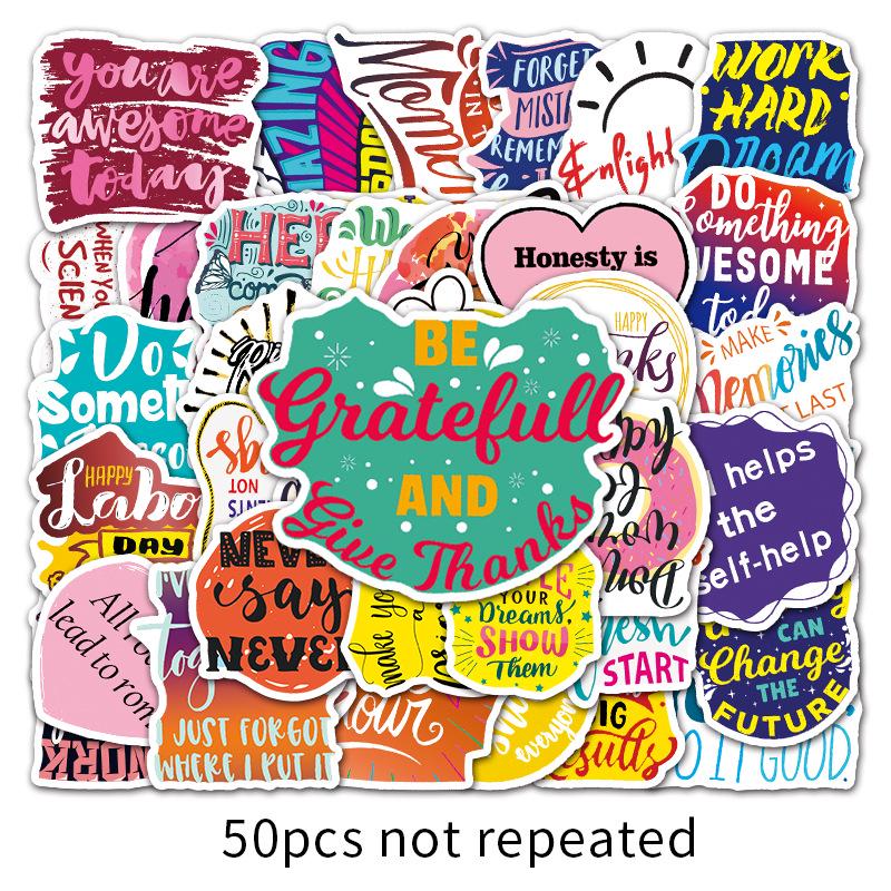 50 Cartoon Inspirational Slogan Stickers for Suitcases, Laptops, Cars, and Refrigerators