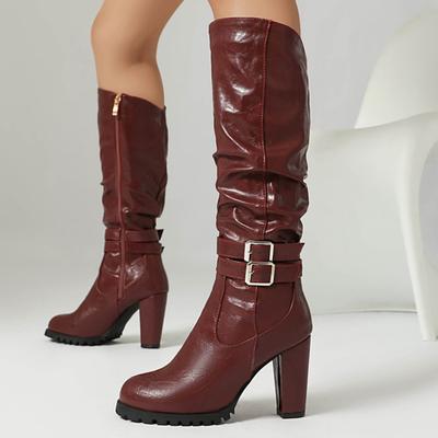 Fashion Women's Knee High Boots Winter Shoes Black White Brown Heeled Long Boot Ladies Party Footwear Shoes Large Size 45 Waterproof