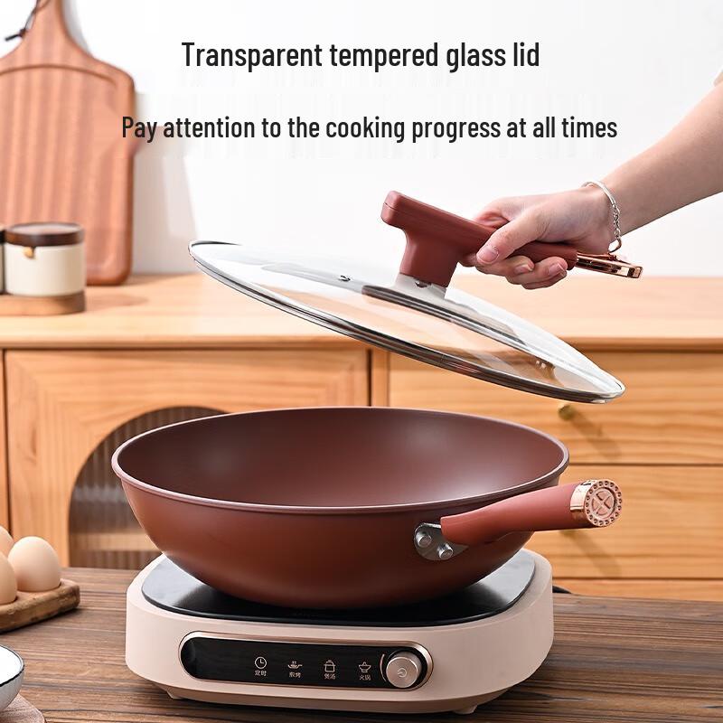 Wutuo 30cm Purple Clay Non-stick Wok with Lid