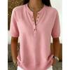 Women's Henley V Neck Partial Button Short Sleeve Solid Color Casual T Shirt Loose Daily Basic Blouse