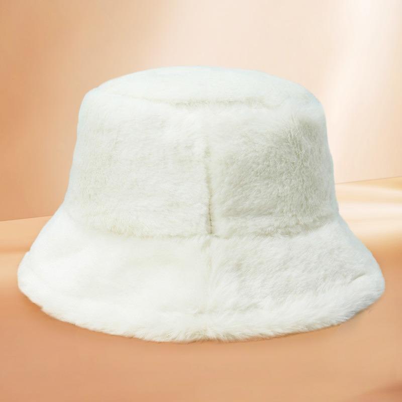 

Autumn and winter hat female imitation rabbit hair bucket hat plush warm thickened basin hat male one size fits all білий
