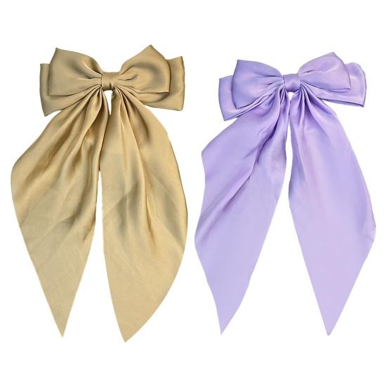 2Pcs Women Faux Satin Bowknot Hair Clip Back Head Hairpin with Spring Metal Clip Ribbon Bow Hair Pin Headwear