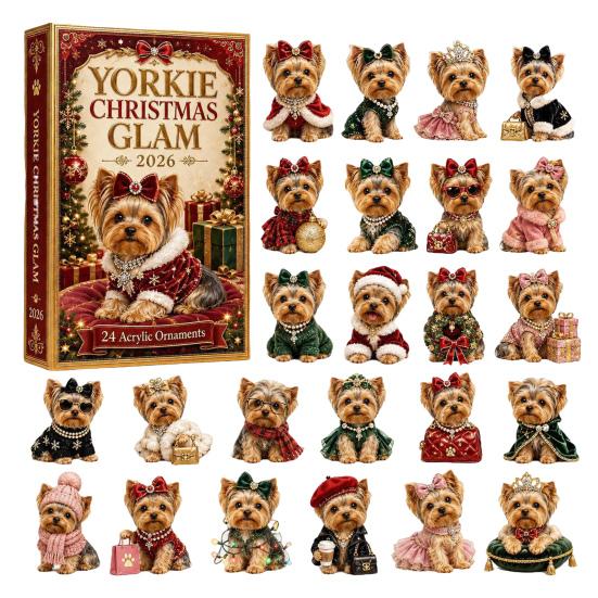 Interactive Holiday Games 2026 Dog Christmas Advent Calendar, 24-Day Acrylic Ornament Set with Mini Puppy Seasonal Party Supplies Figures,