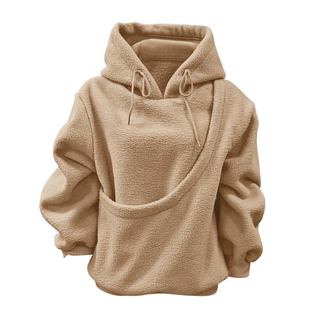 New Autumn and Winter Styles, Solid Color, Hooded, Plush, Pet Bag, Loose Fit, Pullover, Hoodie, Women's