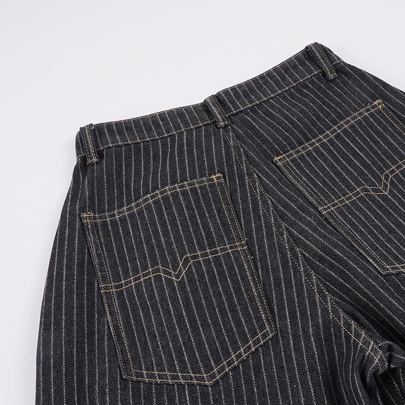 Herbst Retro Gestreifte Weite Jeans - Street Style Lockerer Schnitt