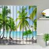Palm Tree Ocean Scenery Shower Curtains Beach Sea Landscape Waterproof Polyester Fabric Bathroom Decor Bath Curtain with Hooks