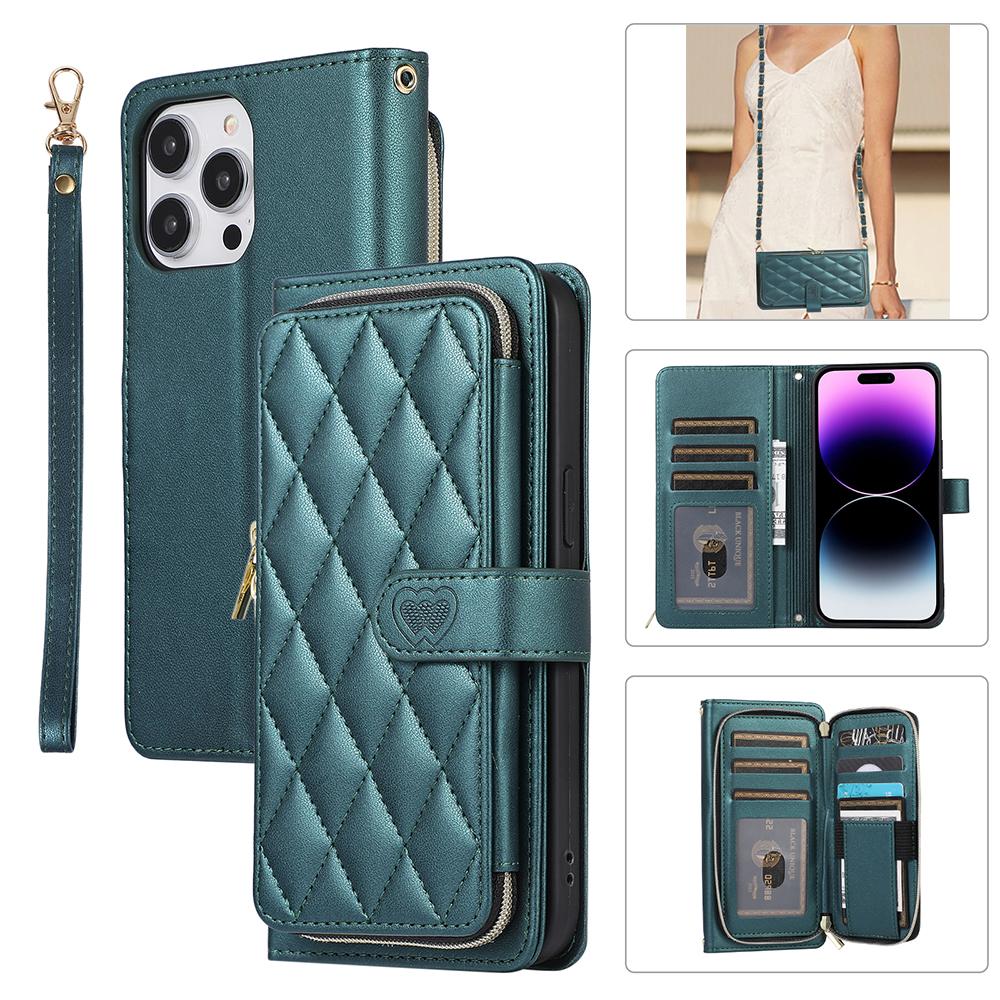 Crossbody Wallet Metal Chain Zipper Leather Case for iPhone 15 14 13 12 Pro Max Xs Max Xr 8 /Samsung S24 S23 S22 S21 Ultra Plus A14 A13 A54 A53 A52