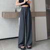 Pantalon de costume gris petite taille à taille haute et jambe large - Coupe amincissante et ample pour femme pour le printemps/automne