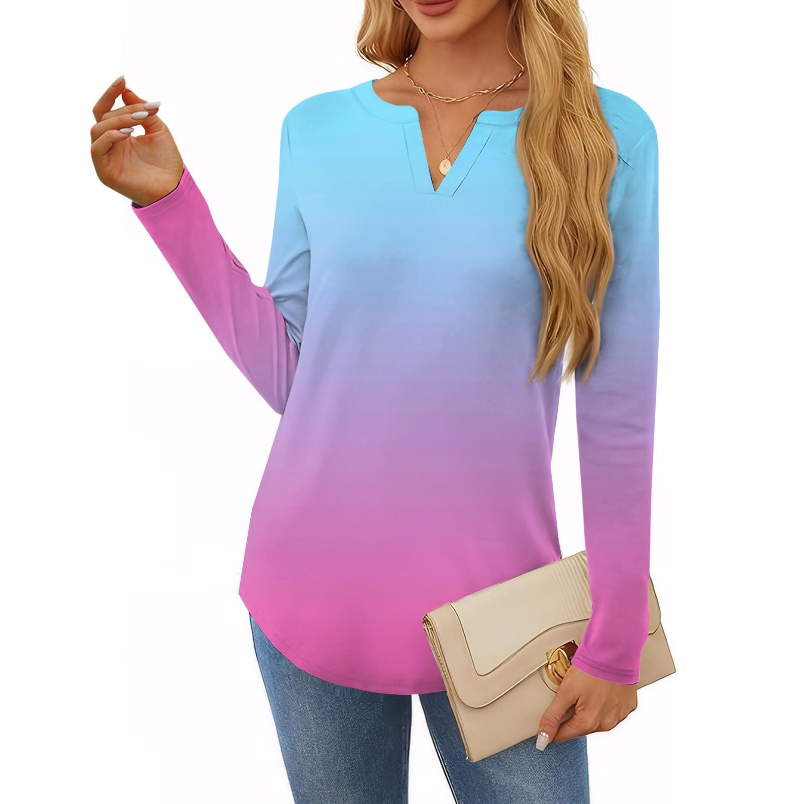 

Жіноча футболка з принтом і довгим рукавом, щоденна мода на вихідні, базовий V-подібний виріз, звичайний топ XXXL рожевий