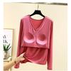 With Chest Pad Modal Long Sleeves Shirt Women Autumn Loose V-neck All-Match Casual Bottoming Shirt Thin Plus Size Top
