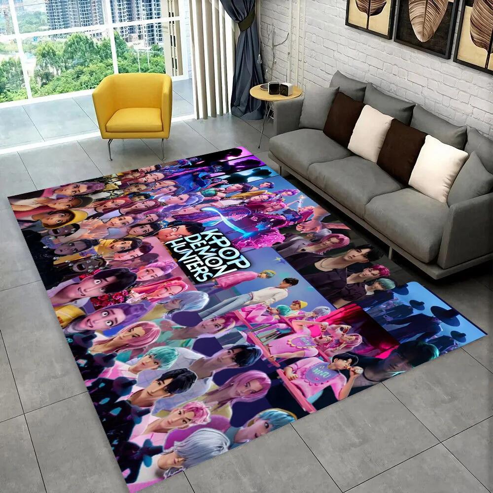 Tappeto/Tappetino Kpop Demon Hunters Rumi Mira Zoey Cartone Animato Musica per Soggiorno Camera da Letto Casa Decorazione Divano, Tappetino Antiscivolo per Bambini
