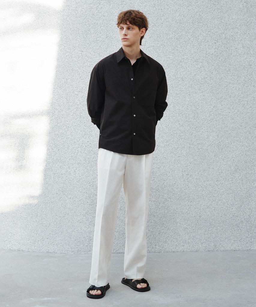 Jeilium Mael Side Slit Cotton Shirt Black
