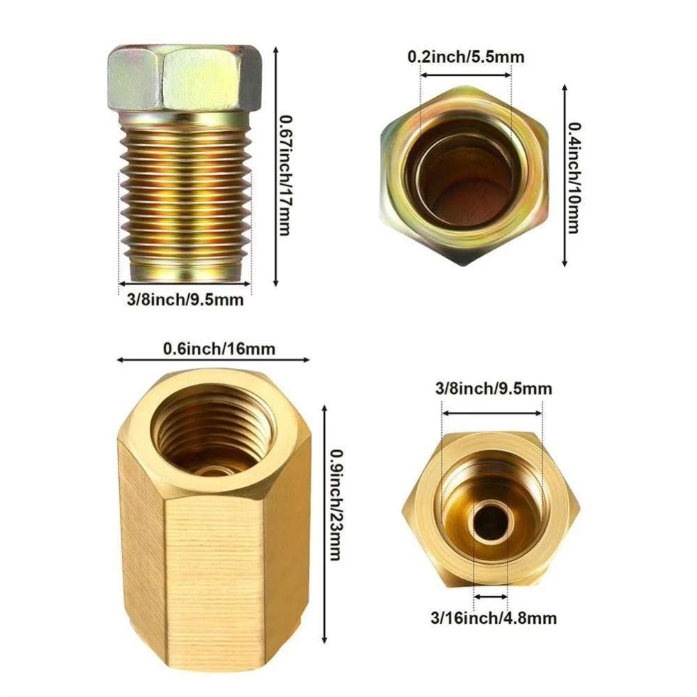3/8 Inch-24 Threads Brake Hose Connector Hexagon Inverted Flare Fitting Brake Tube Fittings