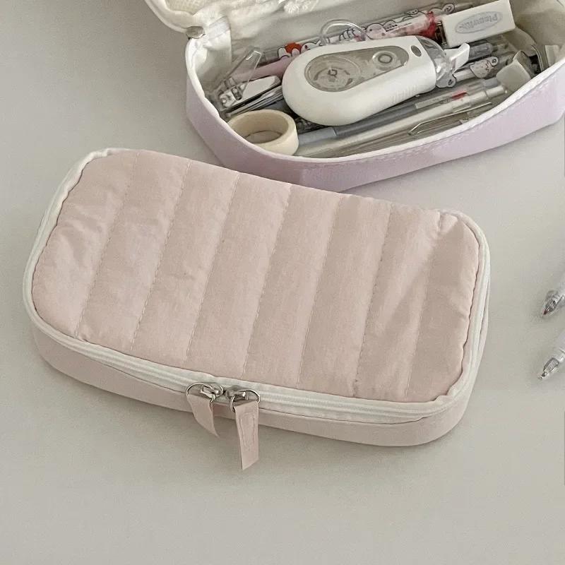 Student Pencil Case for Kids Girl Ins Simplicity Solid Color Stationery Organizer Large Capacity School Stuff Storage Bag