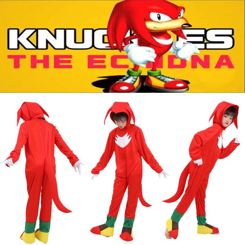 Kids Sonic The Hedgehog Red Knuckles Cosplay Costume Jumpsuit For Unisex