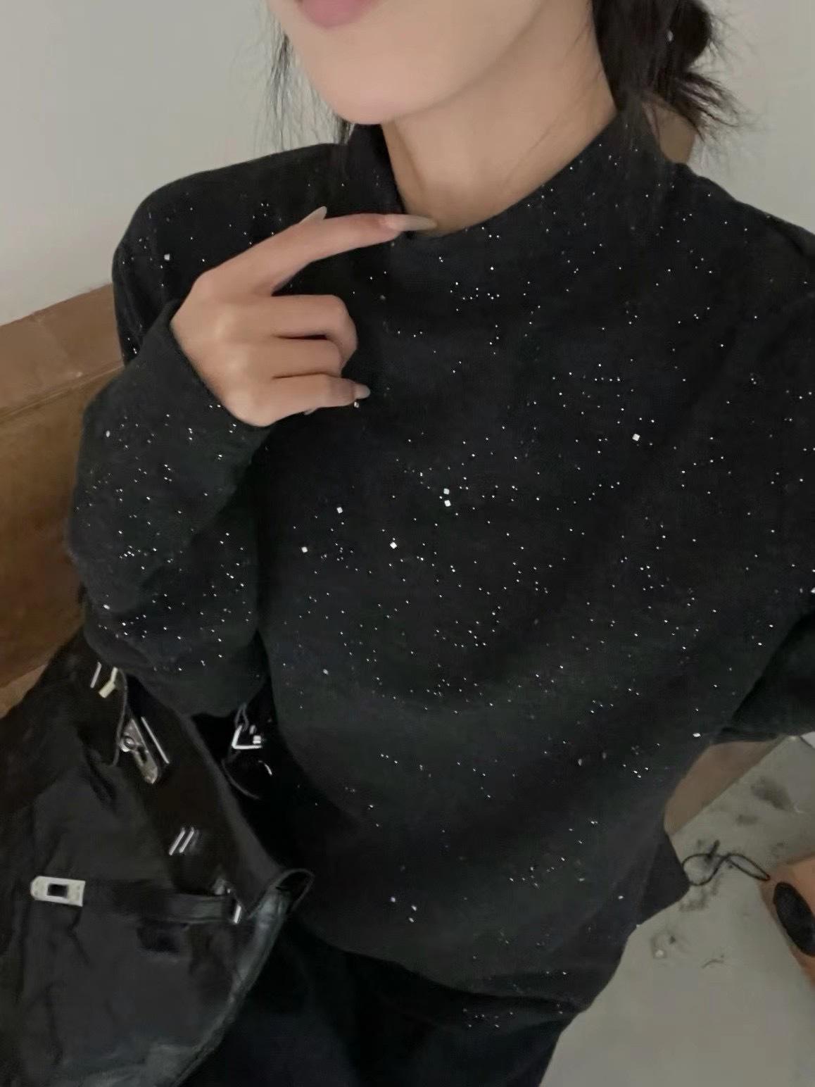 

Da7 Women s Sequin Stand Collar Plus Size Winter Shirt - Korean Style Black with Grey