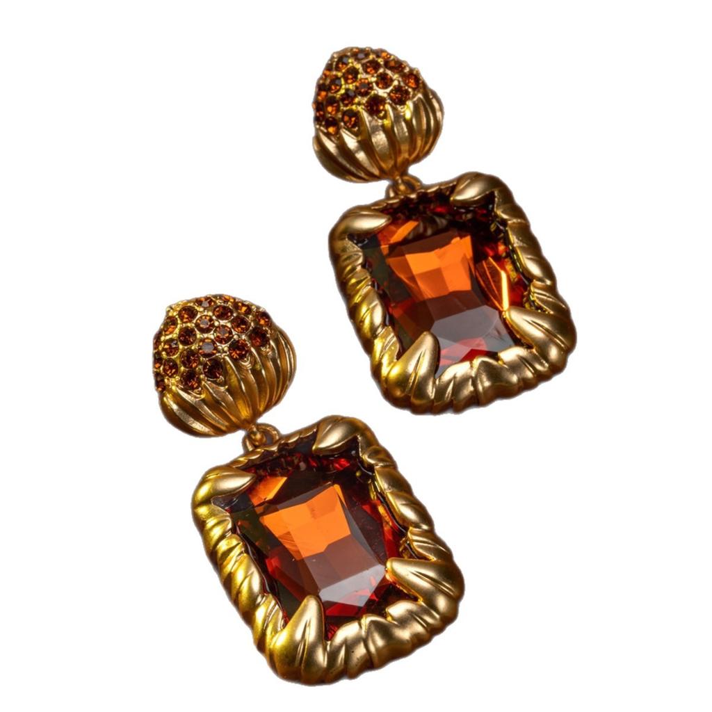 Vintage Geometric Sugar Crystal Earrings With Palace Style Elegant Temperament High Grade