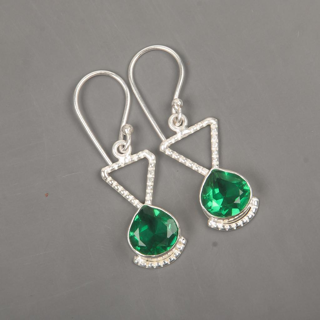 Green Emerald Gemstone Earrings Jewelry, Handmade Gorgeous Silver Earrings , 925 Sterling Silver Jewelry For Wedding Gift