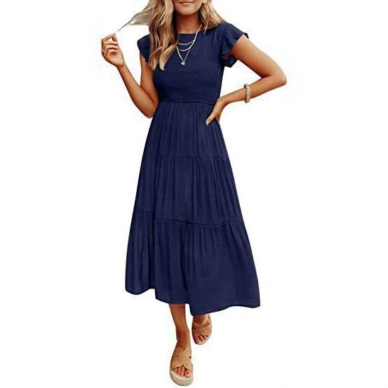 Women's Flutter Sleeve Smocked Tiered Midi Dress