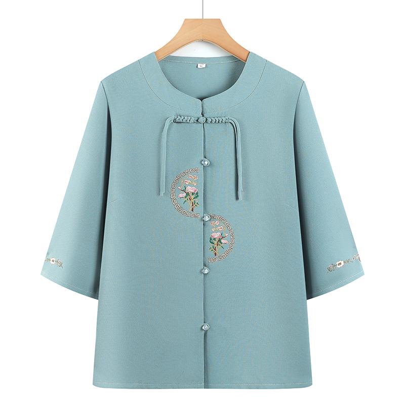 

Stylish Summer Top for Moms and Grandmas - Chinese Style Shirt for Middle-aged and Elderly Women XL for 80-105kg