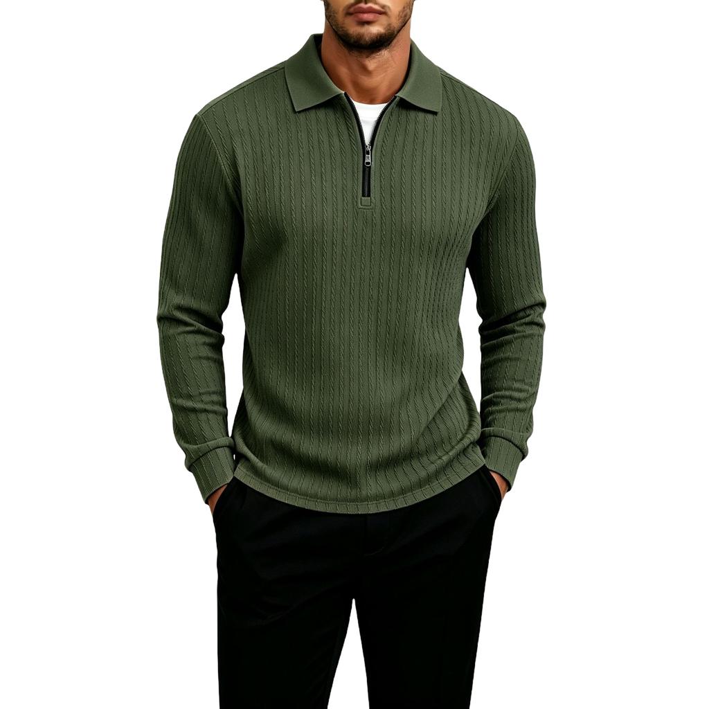 Men's Casual Long-Sleeve Half-Zip Collared Pullover in Color
