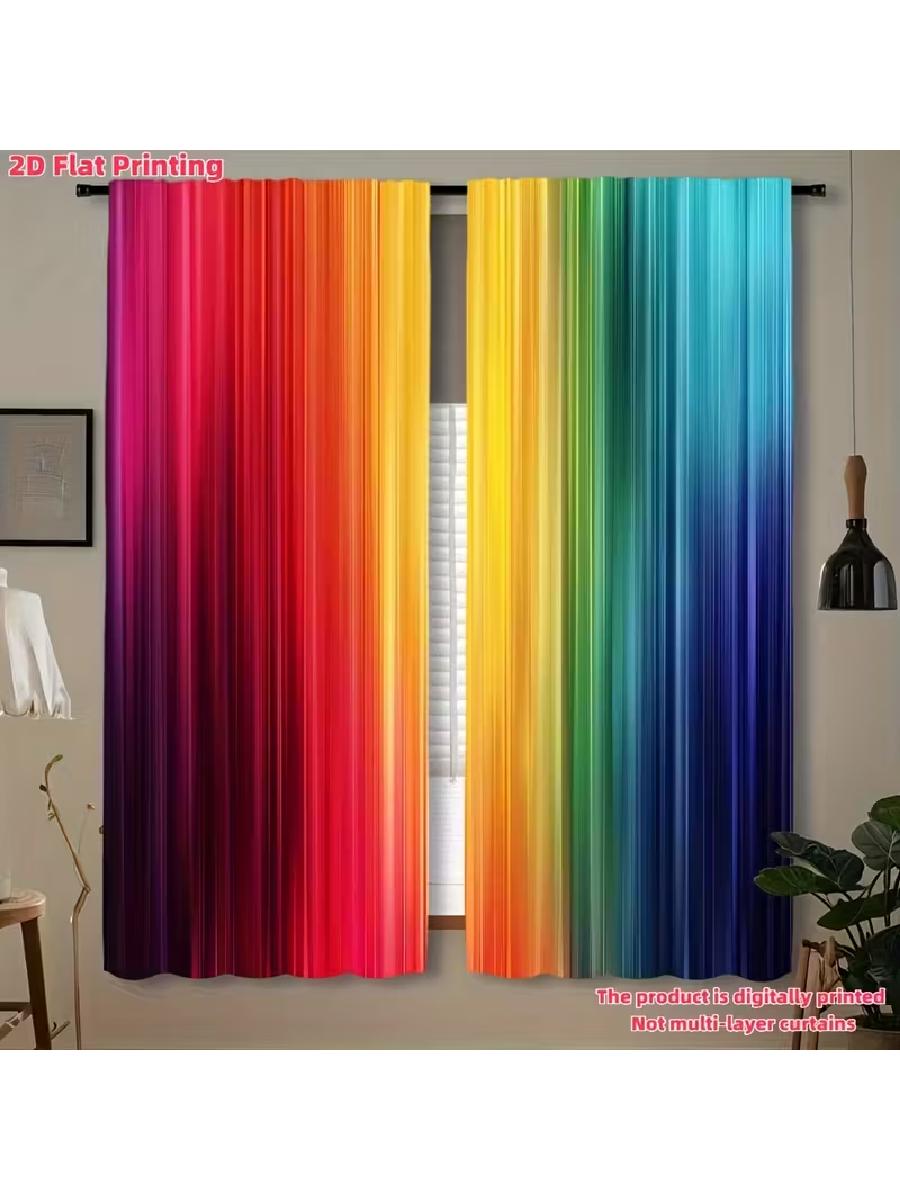 

2 шт. Яркие шторы с радужным градиентом и полосками, Предназначены для блокировки света, Премиальный материал, Подходят для детской комнаты, 24x59in(60x150CM)x2&Rod Pocket