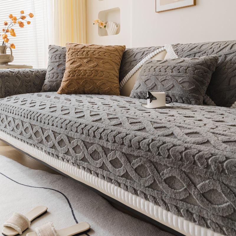 Warm Sofa Cover Plush Universal Couch Slipcovers Modern Solid Color Sofa Towel for Living RoomFlannel Sofa Cushion Thick Winter