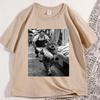 Funny Cat Stealing Fish T Shirt Men Cotton Round Neck Short Seeve Tees Loose Casual Comfortable Round Neck Short Sleeve Tops