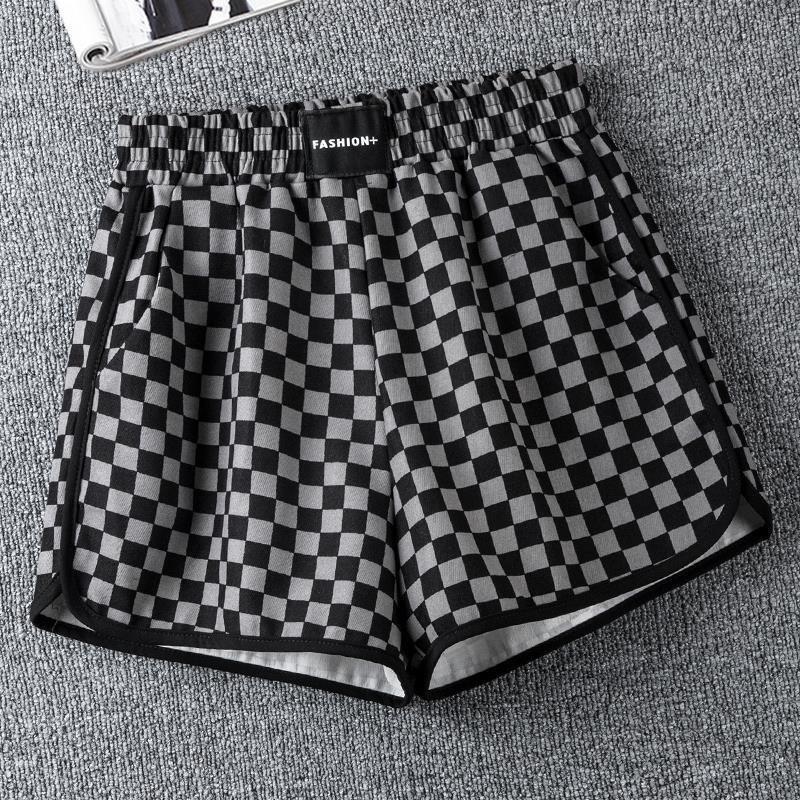 

Summer Loose Large Size New Niche Versatile Plaid Shorts for Women 2XL серый