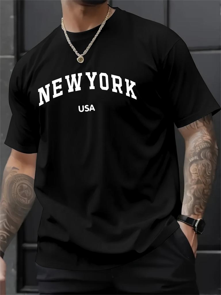 Mens casual printed short sleeved Tshirt regular round neck summer top durable and comfortable fabric