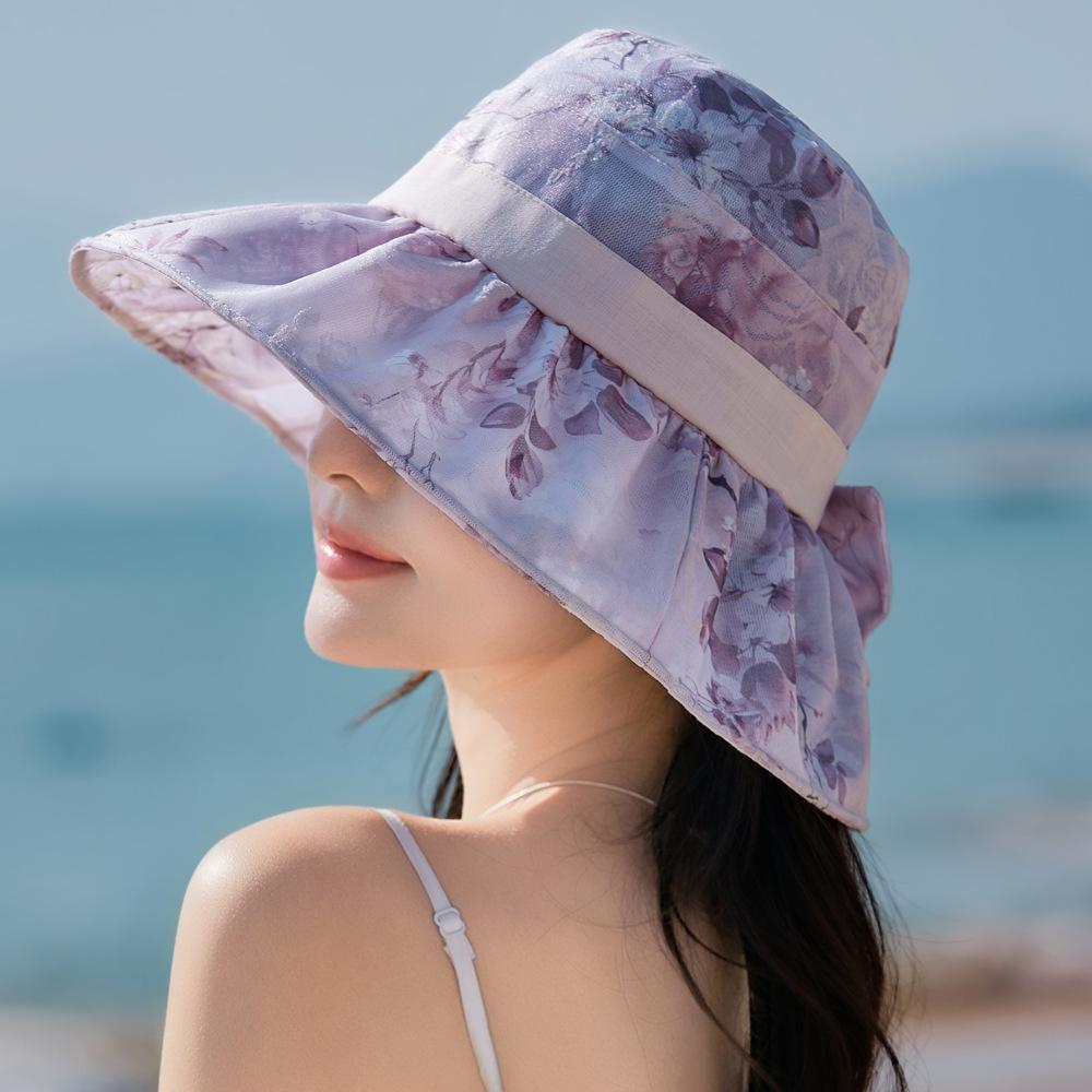 Thin Organza Flower Pot Hat Women's Summer Travel Vacation Temperament Elegant Bucket Hat Breathable Cool Hat Shade