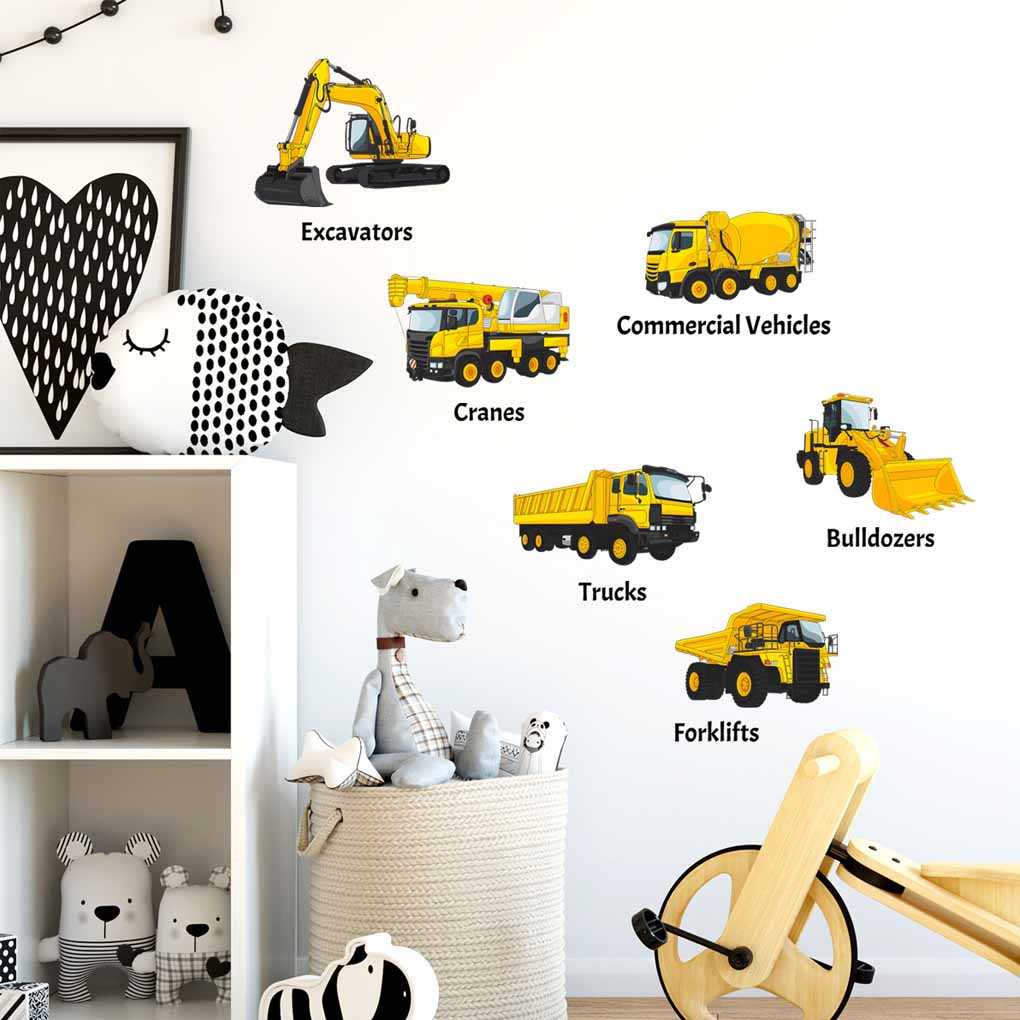 Engineering Car Wall Sticker Home PVC Kid's Room Self-adhesive Vehicle Stickers Interesting DIY Decal Backdrop Ornament