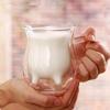 Cană de sticlă în formă de vacă, rezistentă la căldură, cu strat dublu – ceașcă transparentă pentru lapte, suc și cafea