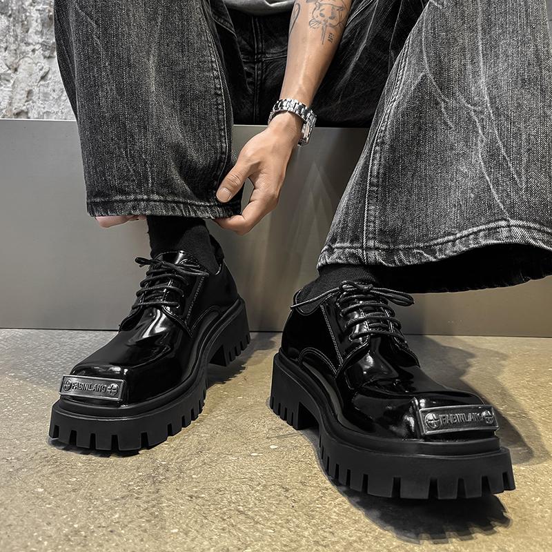 Fashion Lacquer leather men's shoes Luxury designer minimalist style Office Daily Leisure Business Outdoor thick soled youth shoes