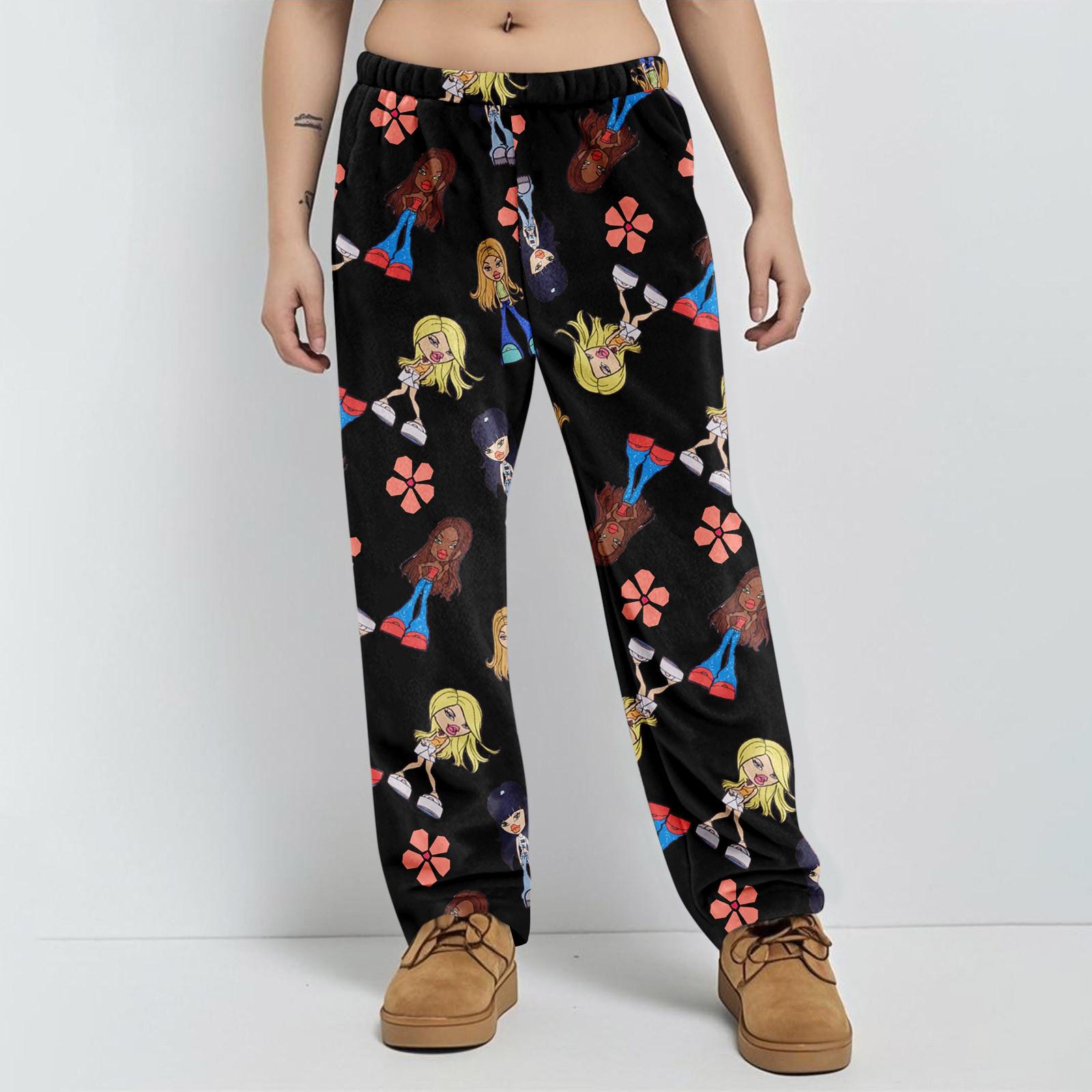 

Пижамные штаны в стиле аниме, повседневные брюки с эластичной резинкой на талии, удобные прямые свободные брюки для йоги L чёрный