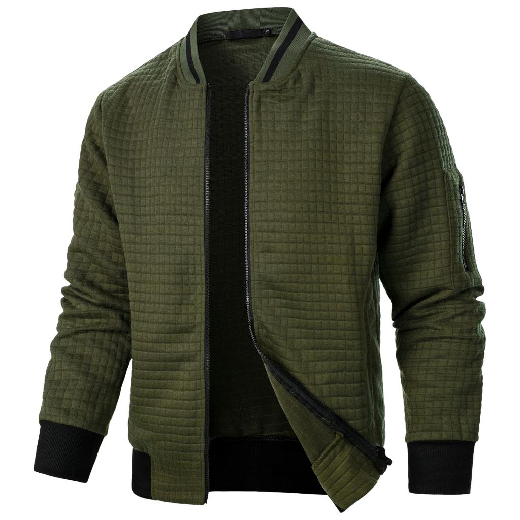 Men's Casual Zip Up Stand Collar Sweatshirt Jacket in Plaid and Colors