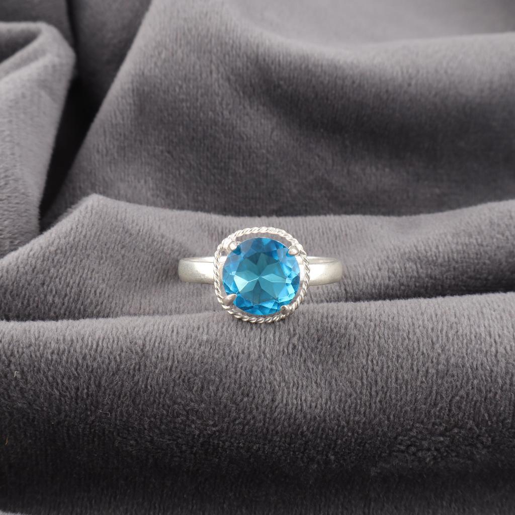 Blue Topaz Gemstone Jewelry, 925 Sterling Silver Ring, Handmade Beautiful Silver Ring For Gift, Topaz Boho Ring For Women