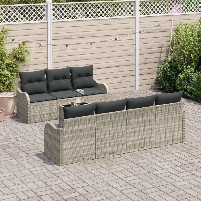 8-Piece Garden Sofa Set with Light Grey Poly Rattan Cushions, 2-Seater Garden Sofa with Storage 3354281