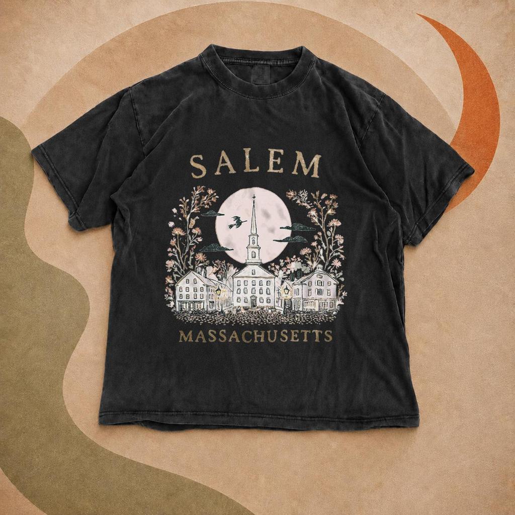 Salem Massachusetts Shirt, Moonlit Witch City Halloween Graphic Tee, Comfort Colors