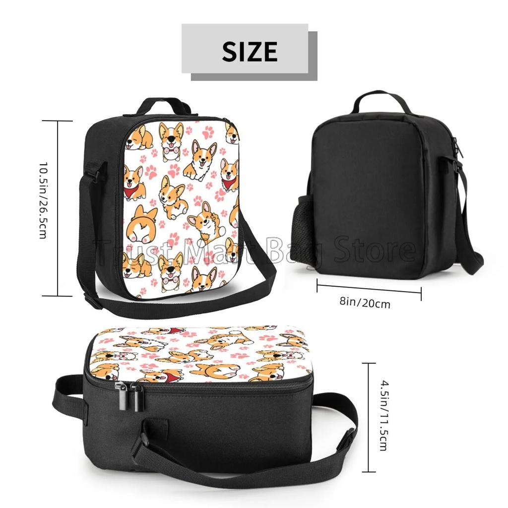 Tierische Corgi Lunchbox für Kinder Mädchen Jungen Niedlicher Hund Isolierte Lunchtasche Kühler Bento Tragetaschen mit Verstellbarem Schultergurt